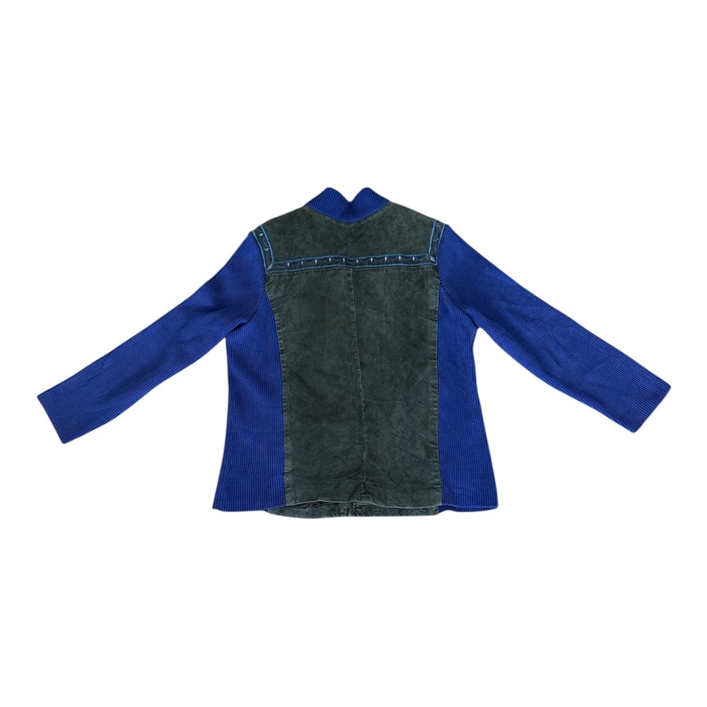 Bob Mackie Wearable Art Blue Ribbed Leather Suede Embroidered Jacket L - Picture 4 of 5